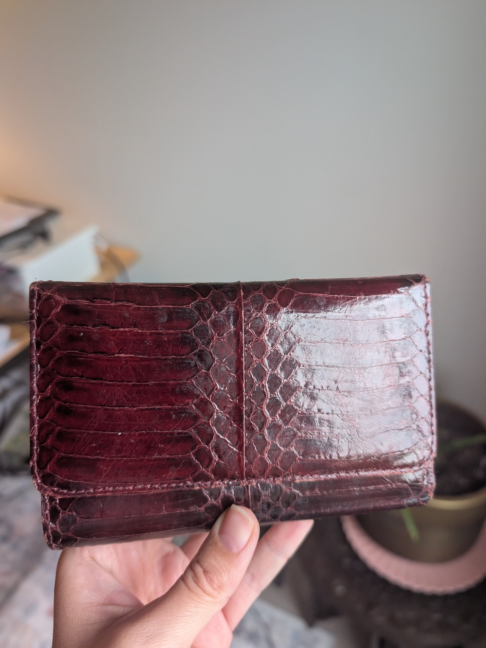 Women's Burgundy Real Snakeskin Wallet